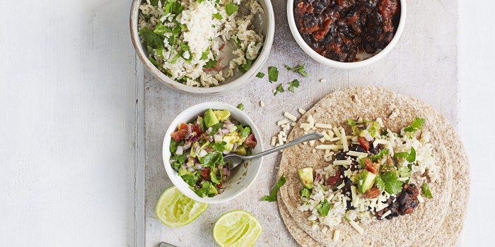 Tortilla wraps with rice, beans and salsa