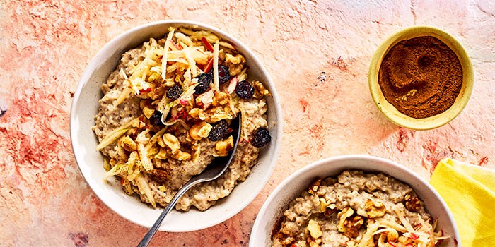 Budget porridge with walnuts in two bowls