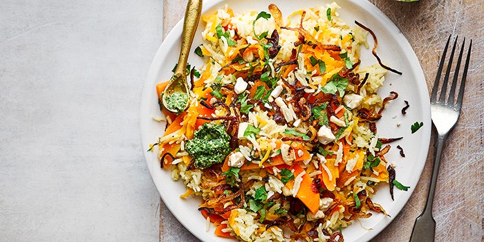 Carrot pilaf with coriander chutney
