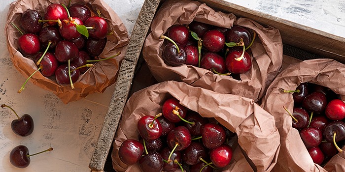 Cherries in a wooden box