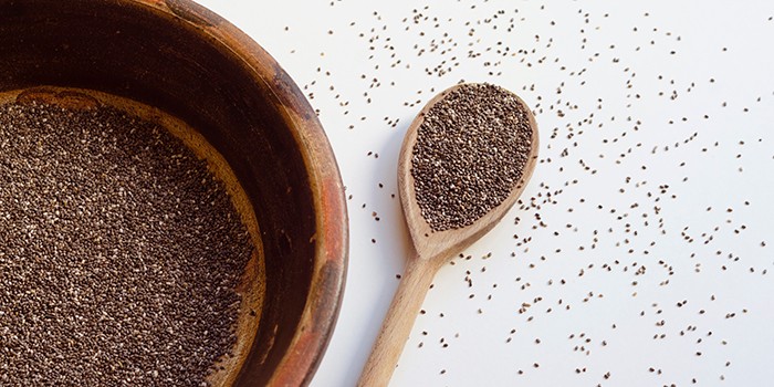 Chia seeds in a wooden bowl