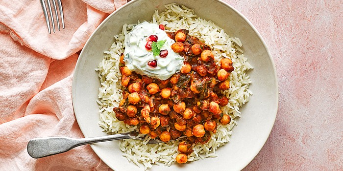 Chole with cumin rice & raita