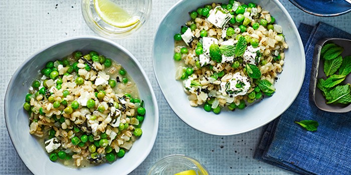Pea & feta pearl barley stew