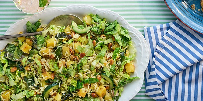 Peanut lime salad served on a white dish
