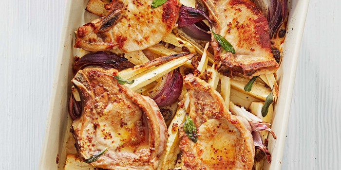 Pork & parsnip traybake