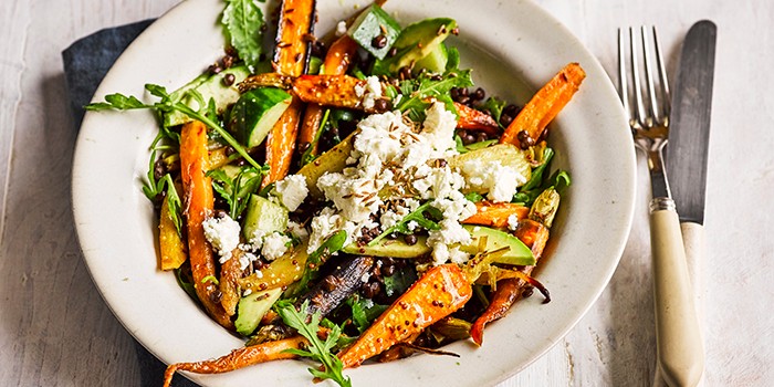 Roasted carrot, rocket & lentil salad