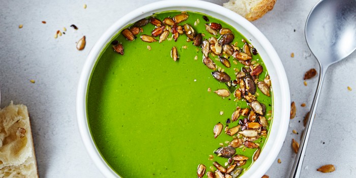 Spinach and watercress soup in a bowl