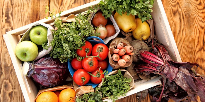fruit and veg box, an array of fruit and veg