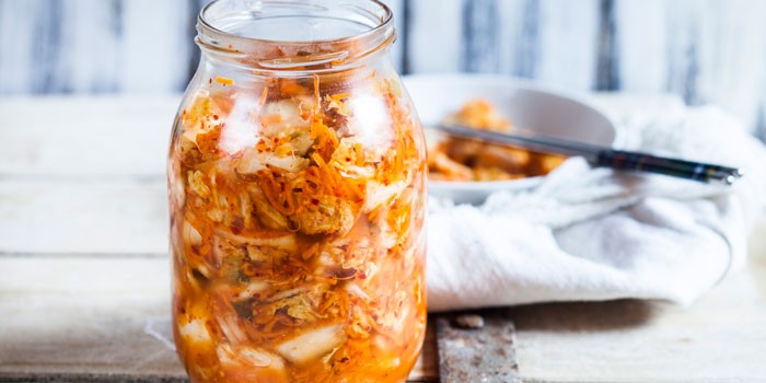 Kimchi in a glass jar