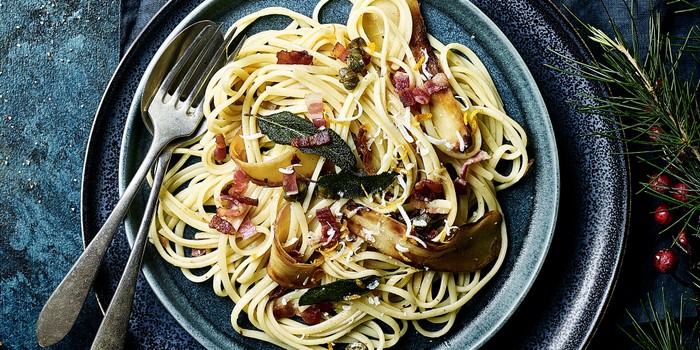 Sage, bacon & parsnip linguine