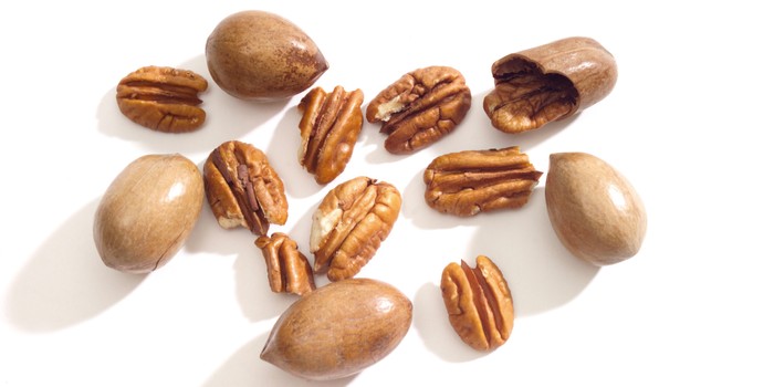 pecans on a white background