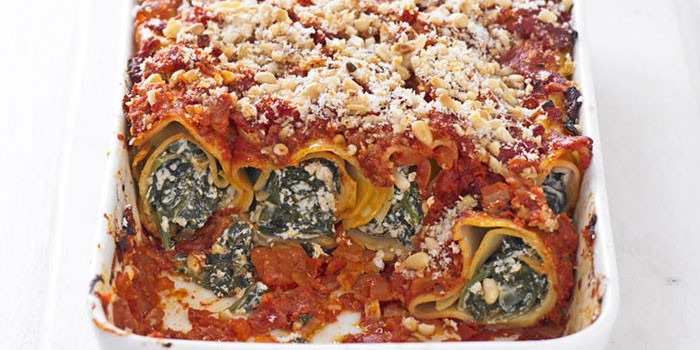 Tofu and spinach cannelloni