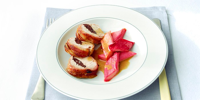 pork with black pudding and roasted rhubarb