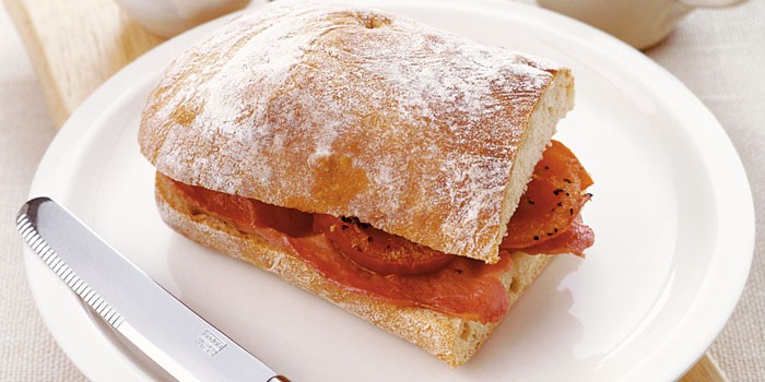 Bacon sandwich on plate