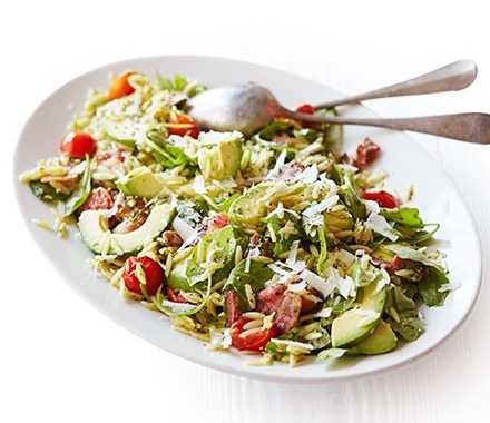Bacon & avocado warm pasta salad recipe