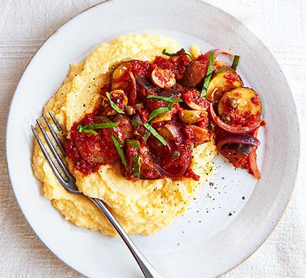 Caponata with cheesy polenta recipe 