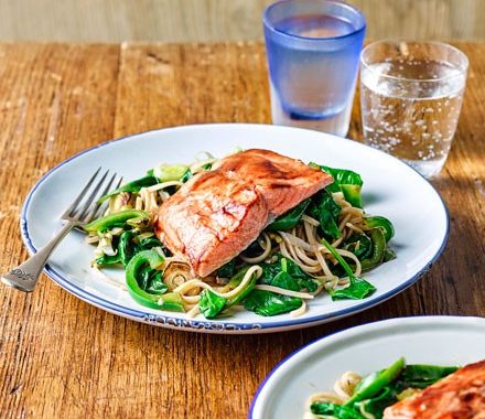 Miso salmon with ginger noodles recipe