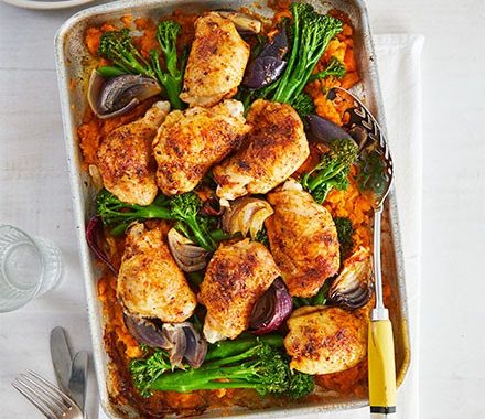 Piri-piri chicken with smashed sweet potatoes & broccoli recipe
