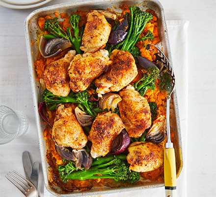 Piri-piri chicken with smashed sweet potatoes & broccoli recipe 