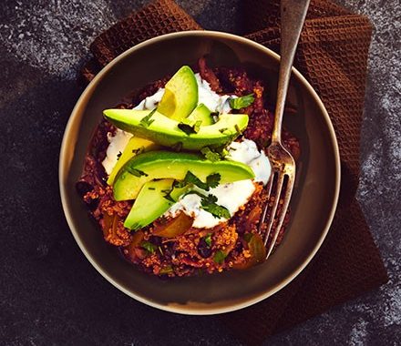 Quinoa chilli with avocado & coriander recipe