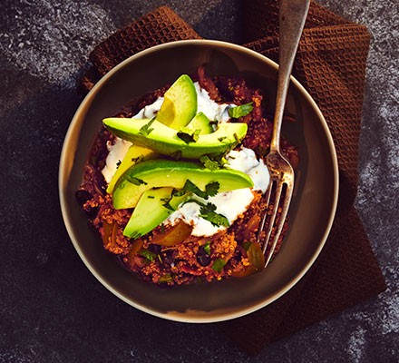 Quinoa chilli with avocado & coriander recipe 
