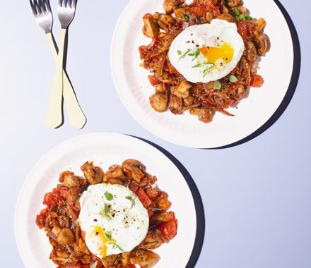 Mushroom hash with poached eggs recipe