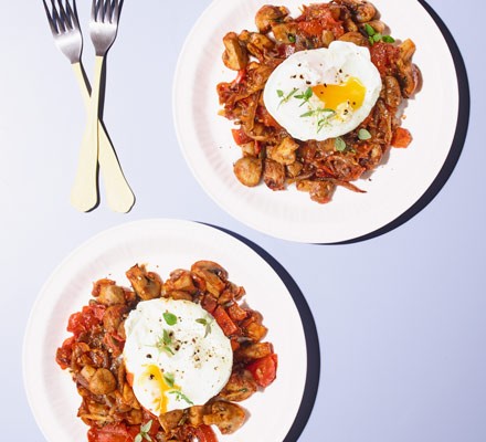 Mushroom hash with poached eggs recipe 