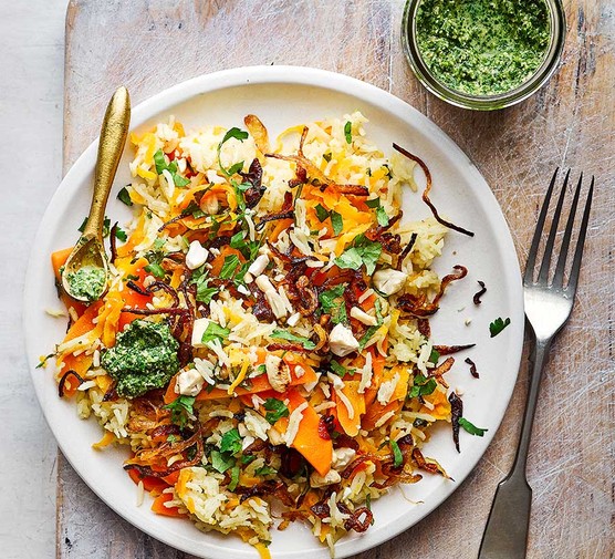 Carrot pilaf with coriander chutney recipe 