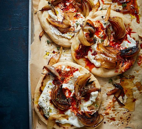 Charred onion & whipped feta flatbreads recipe 