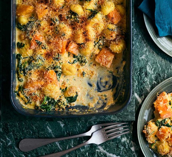 Creamy baked gnocchi with squash & spinach recipe 