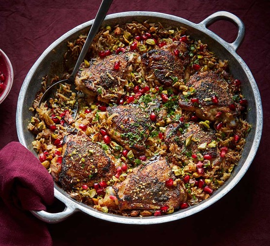 Crispy za'atar chicken pilaf with pomegranate recipe 