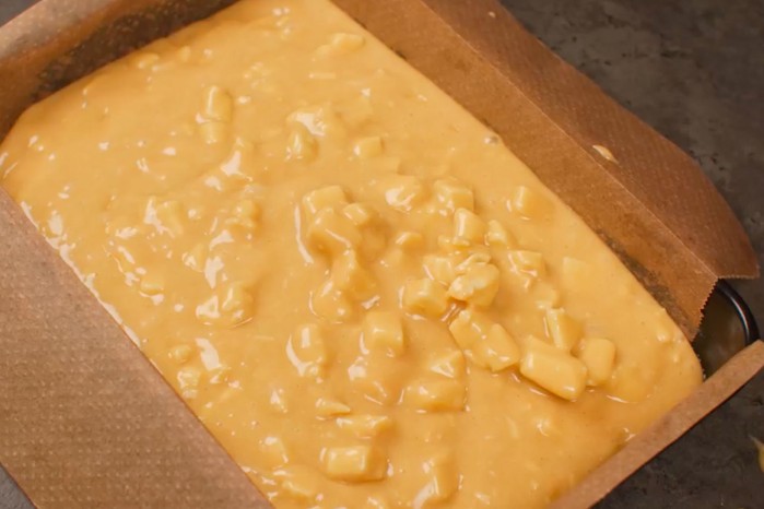 Blondie mixture in a baking tray