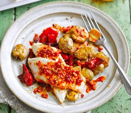 Baked piri-piri tilapia with crushed potatoes recipe