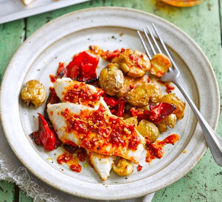 Baked piri-piri tilapia with crushed potatoes recipe 