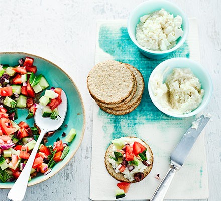Bean & feta spread with Greek salad salsa & oatcakes recipe 