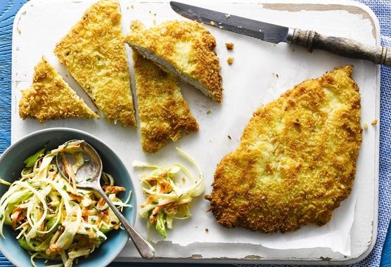 Chicken schnitzel with coleslaw recipe