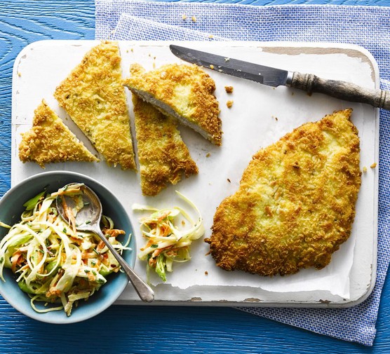Chicken schnitzel with coleslaw recipe 