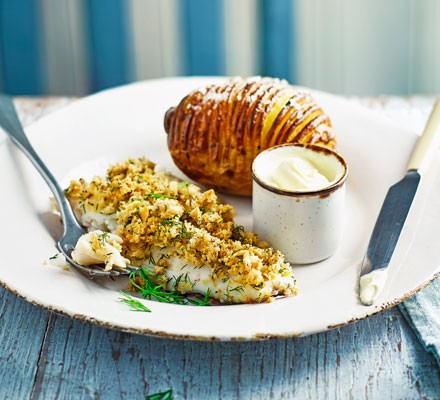 Cod with an orange & dill crumb and hasselback potato recipe 