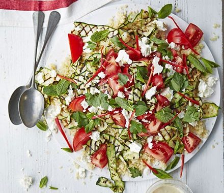 Courgette & couscous salad with tahini dressing recipe