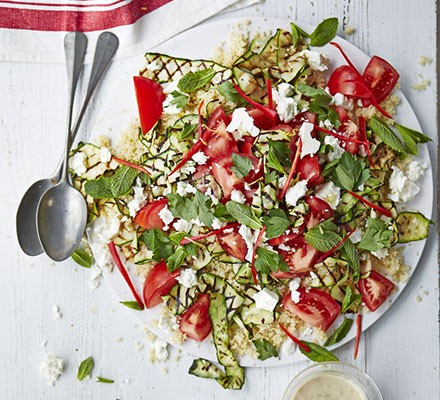 Courgette & couscous salad with tahini dressing recipe 