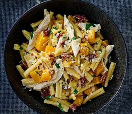 Creamy chicken, squash & pecan pasta recipe