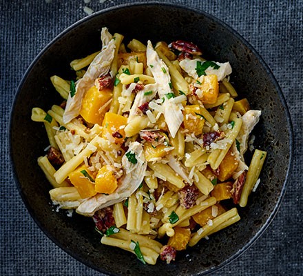 Creamy chicken, squash & pecan pasta recipe 