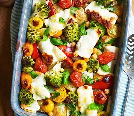 Halloumi traybake recipe