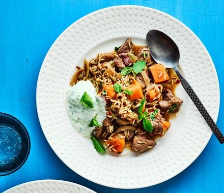 Lamb & squash biryani with cucumber raita recipe