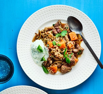 Lamb & squash biryani with cucumber raita recipe 