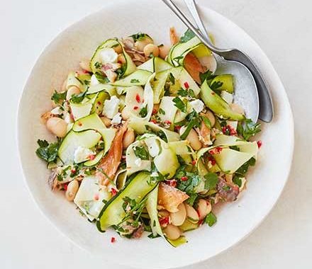 Smoked mackerel, courgette & butter bean salad recipe