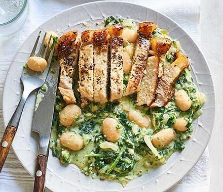 Pork chops & mustardy butter beans recipe