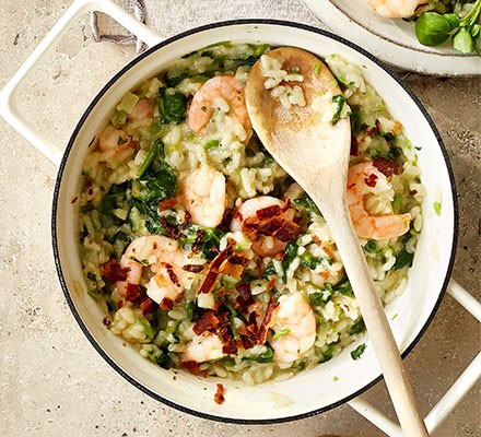 Prawn, pancetta & watercress risotto recipe 