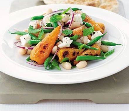 Roast carrot & bean salad with feta recipe