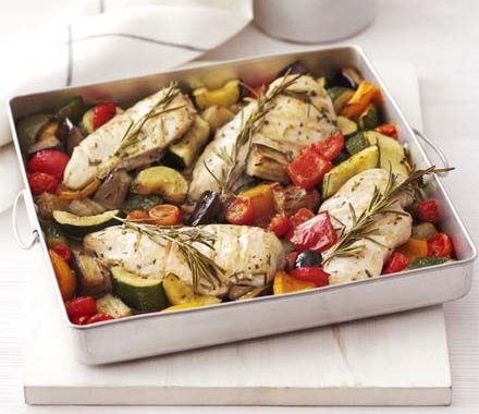 Rosemary chicken with oven-roasted ratatouille recipe